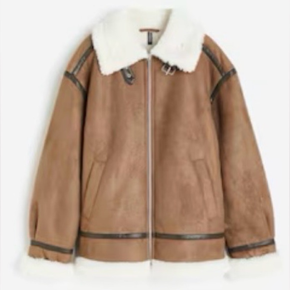 H&m oversized teddy fleece lined jacket
